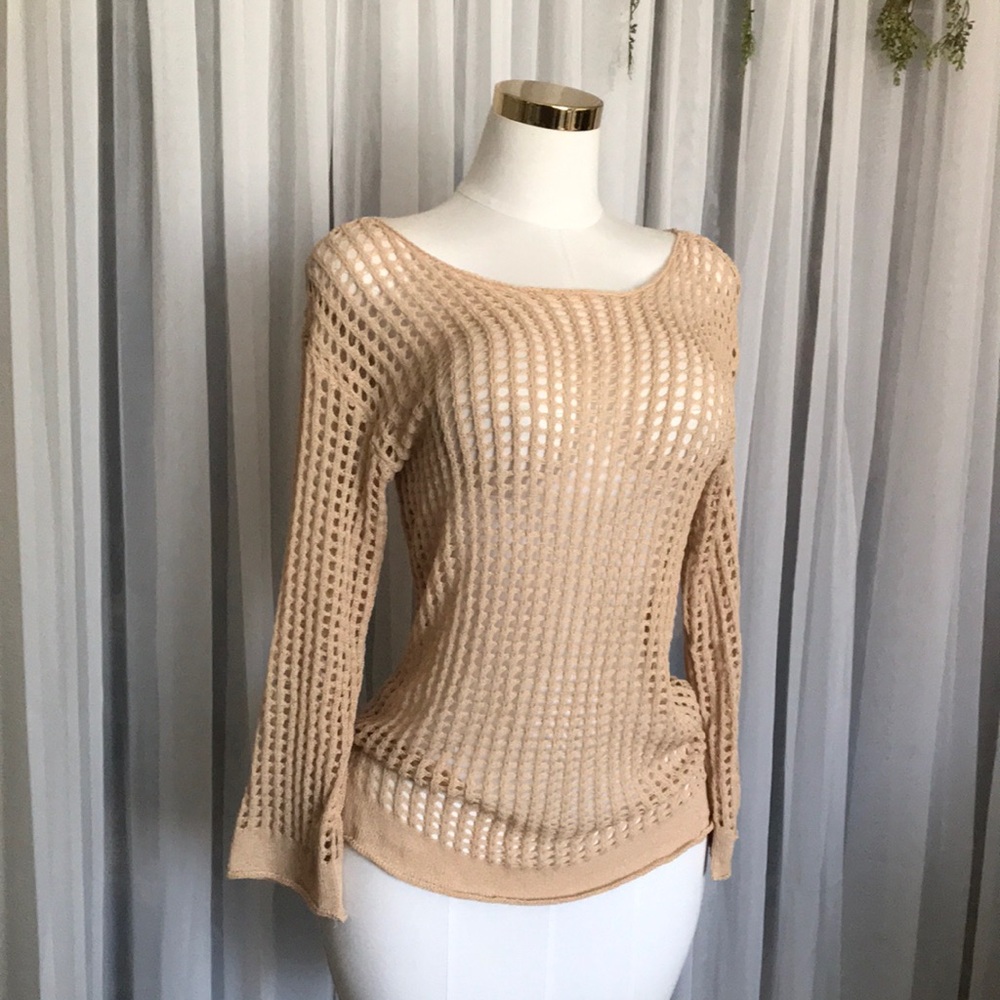 Tan Oversized Open Knit Sweater